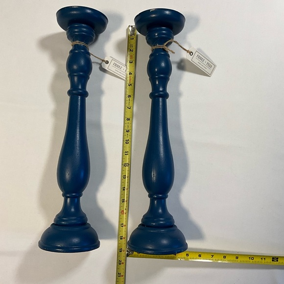 Fiddle & Fern Candle Holders Classic Blue Distressed - Picture 5 of 5